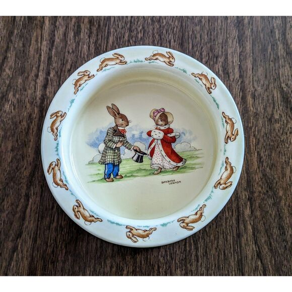 Bunnykins Heavy Porridge Bowl, Greetings Design by Barbara Vernon - Picture 1 of 10